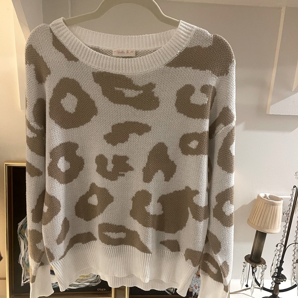 white and cream leopard print sweater
